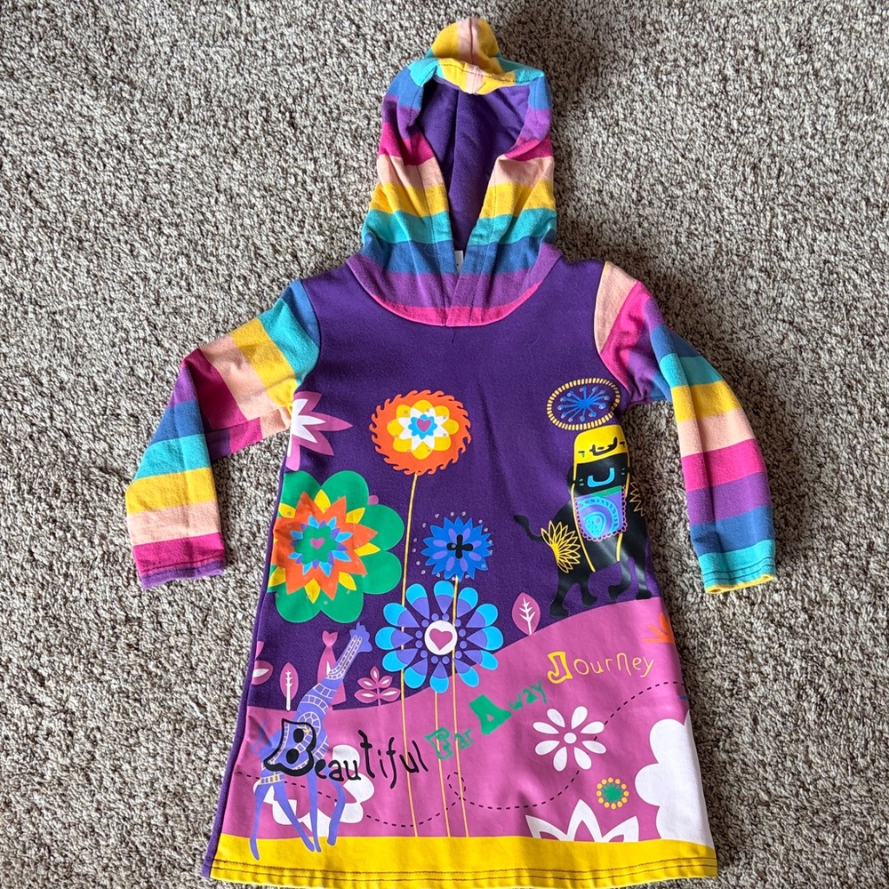 Colorful Hooded Dress with Floral Design